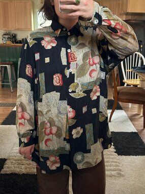 Vintage Oversized Abstract Floral Button Up Shirt Size 48